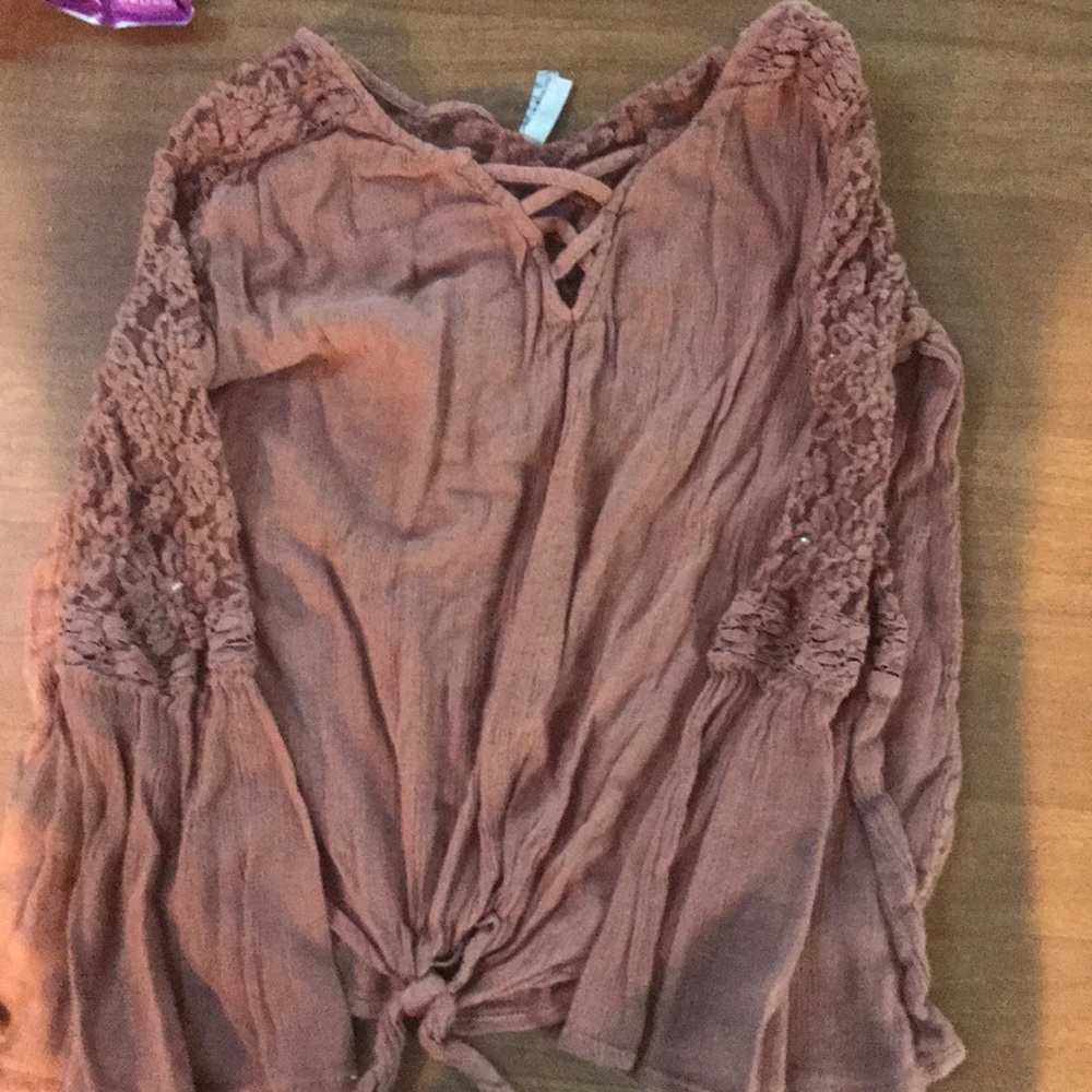 Pink floral laced long sleeve shirt